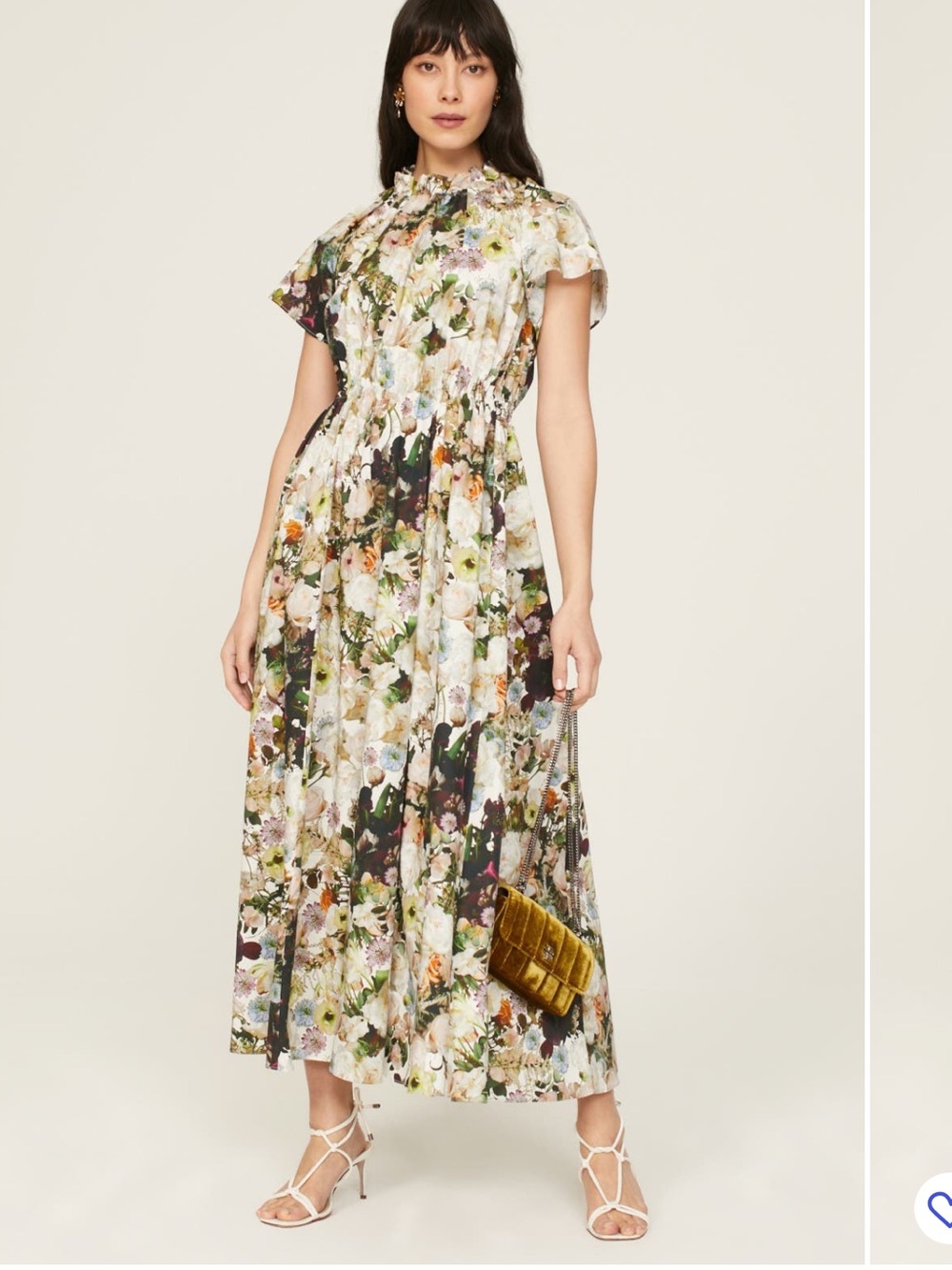 Floral Maxi Dress with Ruffle Neck - Multicolor